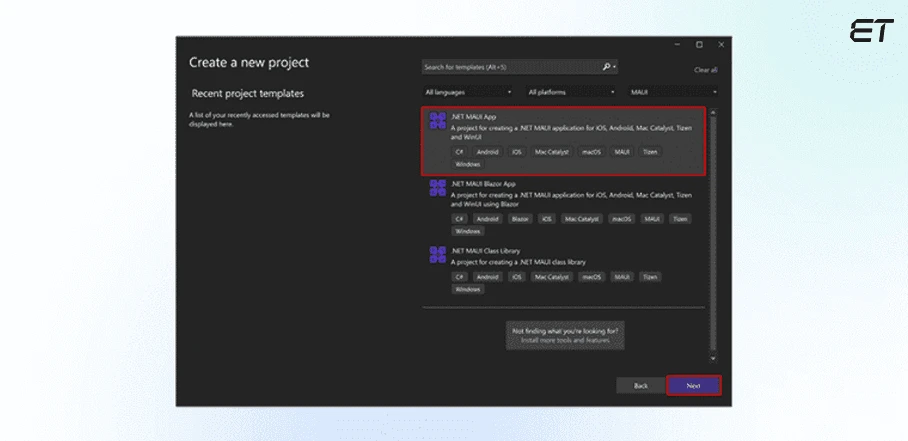 Create a new project - visual studio